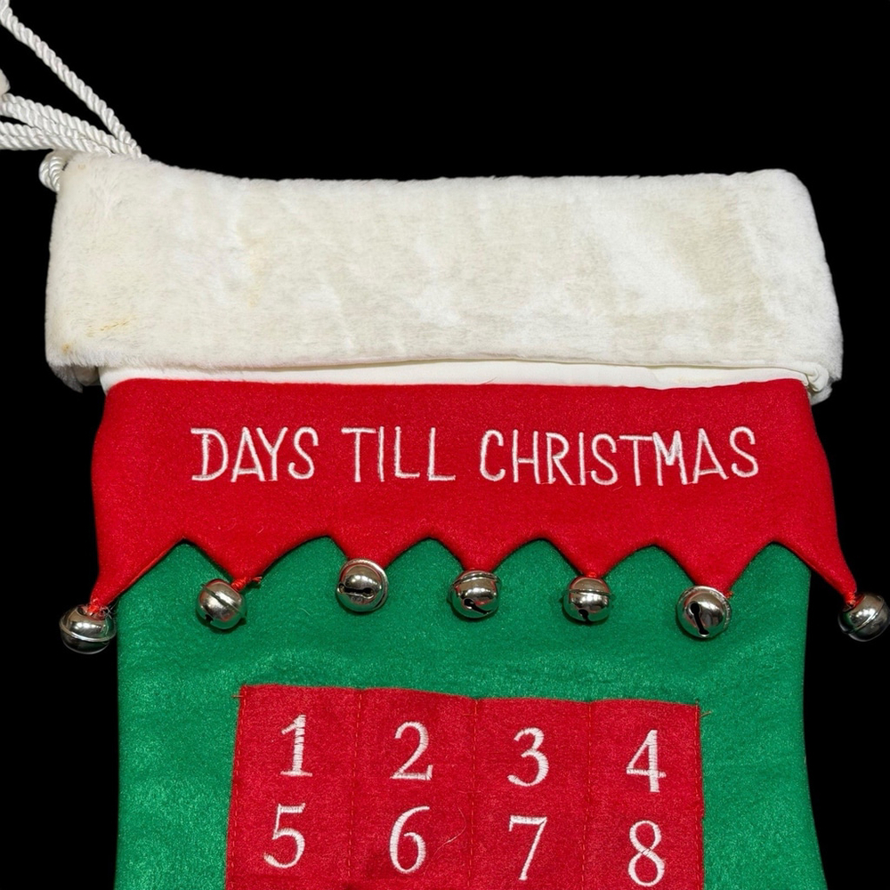 Christmas Advent Calendar Stocking 24 Day Countdown w/ Pockets & Jingle Bell - Picture 7 of 16